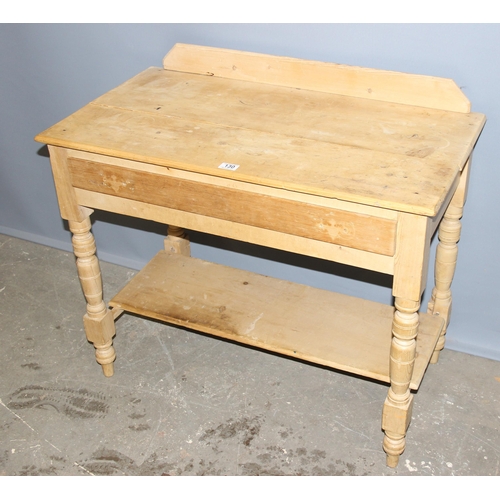 130 - Victorian pine washstand with long single draw, approx 91cm wide