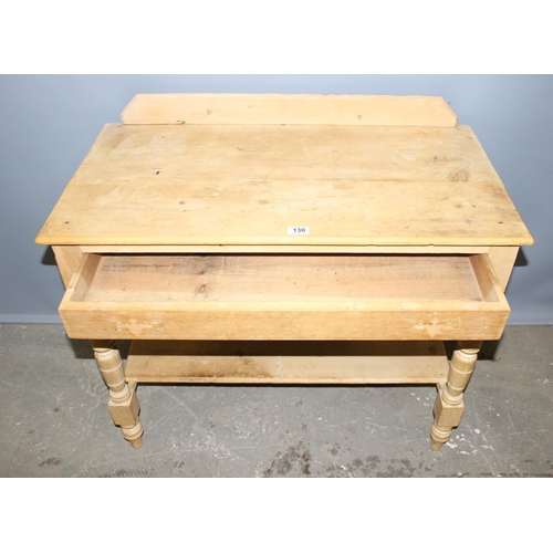 130 - Victorian pine washstand with long single draw, approx 91cm wide