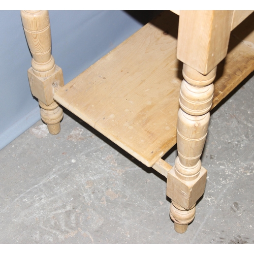 130 - Victorian pine washstand with long single draw, approx 91cm wide