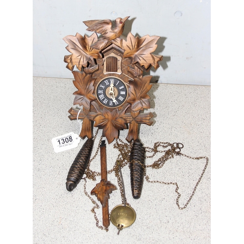 1308 - Vintage Swiss cuckoo clock with fur cone weights