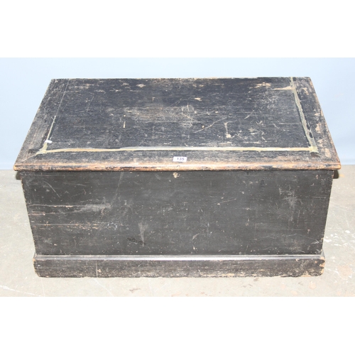 135 - Antique painted pitch pine storage trunk with drop handles. approx width 94cm