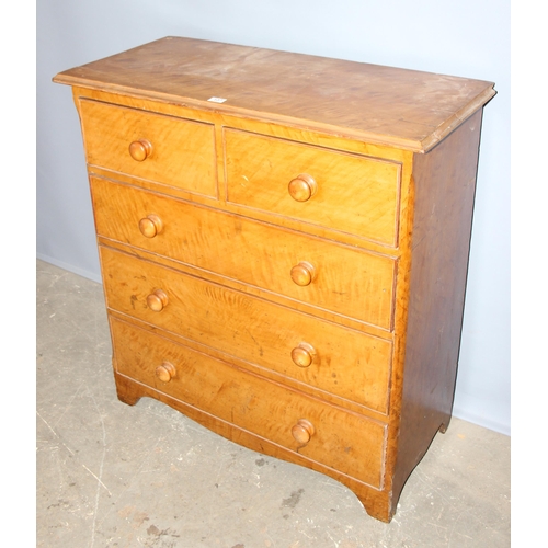 137 - Victorian scumbled pine 2 over 3 chest of drawers with bun handles, approx. width 104cm