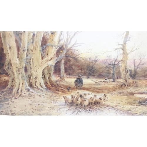 426 - William Manners (British 1860-1930) watercolour of a shepherd driving the flock through woodland, si... 