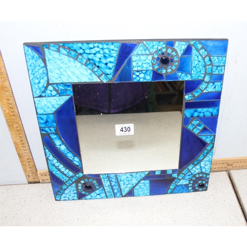 430 - Two coloured glass and lead work hand made wall mirrors 38cm x 38cm and 25cm x 35cm (2)