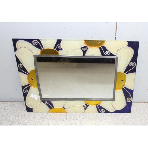 430 - Two coloured glass and lead work hand made wall mirrors 38cm x 38cm and 25cm x 35cm (2)