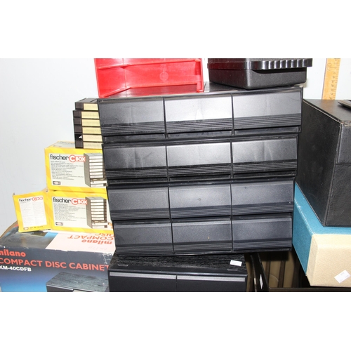 669 - Large qty of audio storage equipment to include CD, Tape and LP storage units