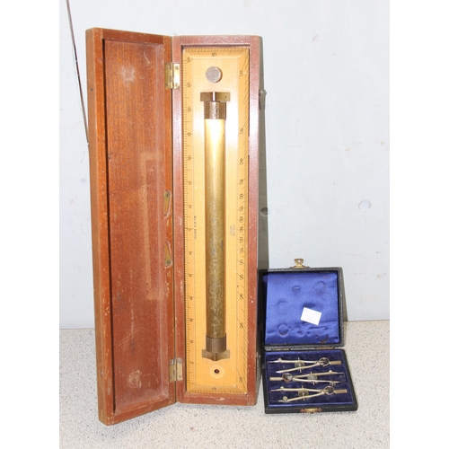 703 - Harling of London boxed brass and wood calibrated marine rolling ruler 38cm wide and a 4 piece boxed... 