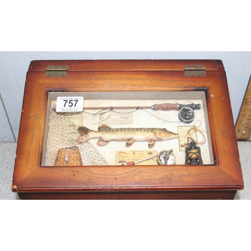 757 - Novelty fishing tackle box with drawer and glazed display to top