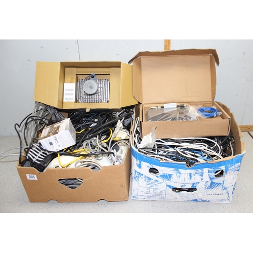 805 - 2 boxes of electronics & cables to include Viasat internet antenna