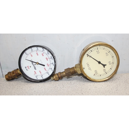 856 - Collection of five metal cased vintage calibrated pressure gauges – some industrial and a truck rela... 