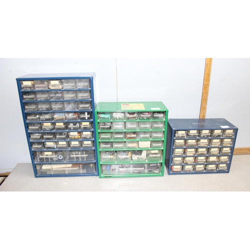 859 - 3 graduated multi drawers with contents mainly electrical related