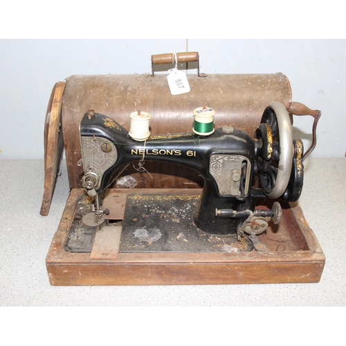 867 - 2 vintage sewing machines to include a Nelson 61 and a Singer both hand cranked.