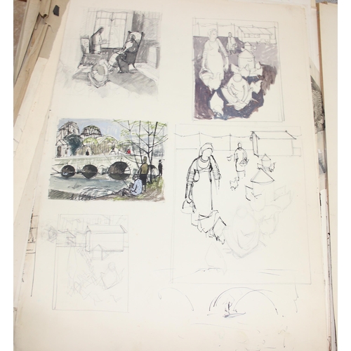 423 - Jean Dorothy Ferneyhough (British 1935-), A qty of mid-century loose sketches, sketchbooks and an oi... 