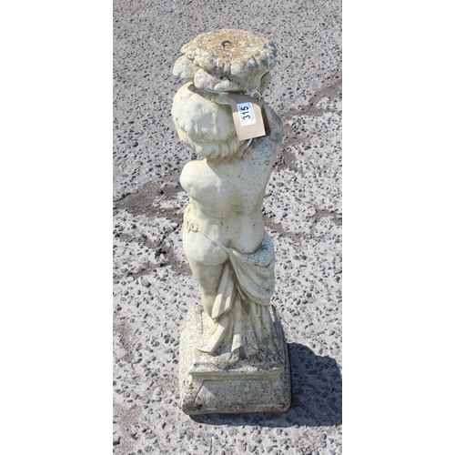 315 - Large stone garden statue of a cherub, approx 80cm tall