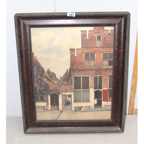 443 - 5 Antique and later prints to include a Medici print of 'The Little Street' by Johannes Vermeer