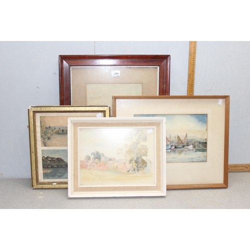 444 - 4 antique and later watercolours to include a marine scape by J E Jamieson