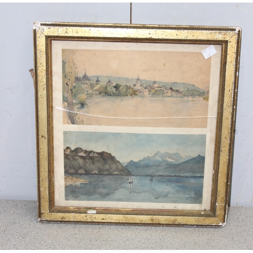 444 - 4 antique and later watercolours to include a marine scape by J E Jamieson