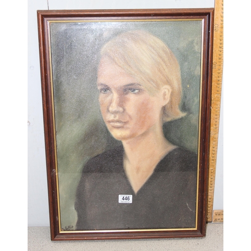 446 - Oil on board portrait of a blond lady signed lower left E. Ellis