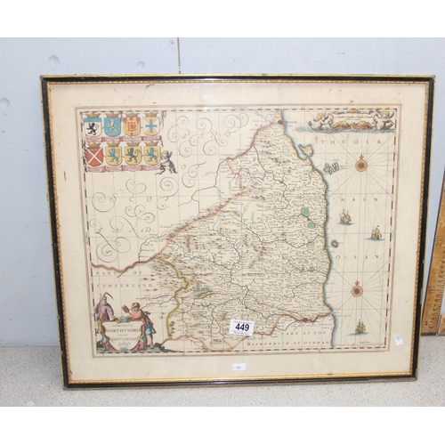 449 - A late 17th or early 18th century map of Northumberland, 'Comitatus Northumbria Vernacule Northumber... 