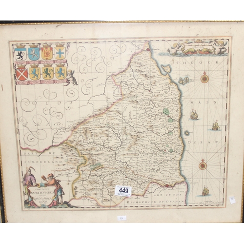 449 - A late 17th or early 18th century map of Northumberland, 'Comitatus Northumbria Vernacule Northumber... 