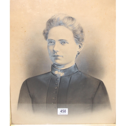 450 - A 19th photograph portrait of a lady with some overpainted highlights, in period frame