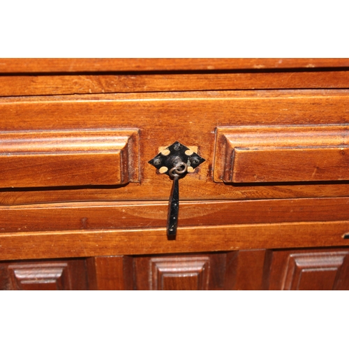 73 - A 20th century carved wooden side cabinet with drawer, approx 60cm wide and a heavy modern mango woo... 