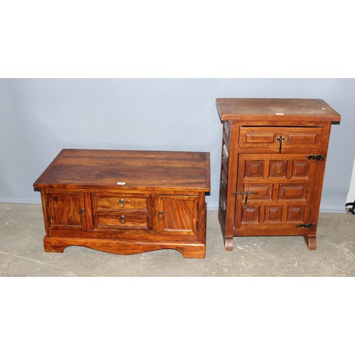 73 - A 20th century carved wooden side cabinet with drawer, approx 60cm wide and a heavy modern mango woo... 