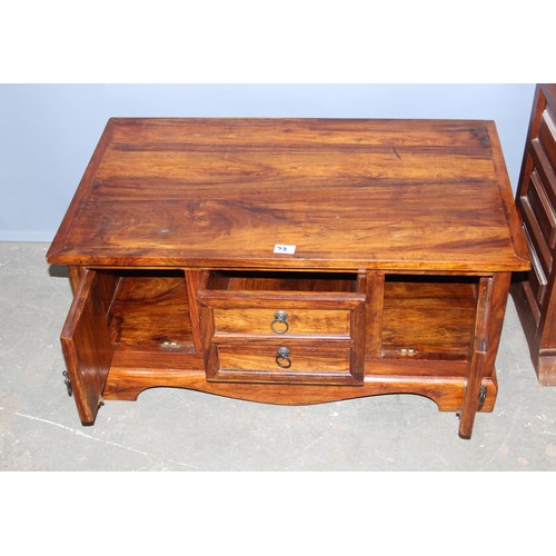 73 - A 20th century carved wooden side cabinet with drawer, approx 60cm wide and a heavy modern mango woo... 