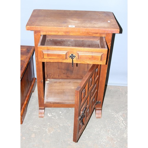 73 - A 20th century carved wooden side cabinet with drawer, approx 60cm wide and a heavy modern mango woo... 