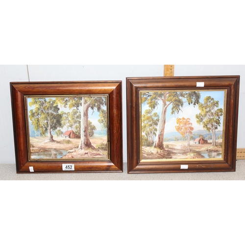 437 - Pair of oil on board paintings both showing farm homesteads, both signed lower right H Burns and 2 l... 