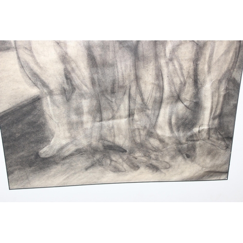 438 - Early 20th century, charcoal drawing, showing an abstract composition of a crowded room, approx 73cm... 