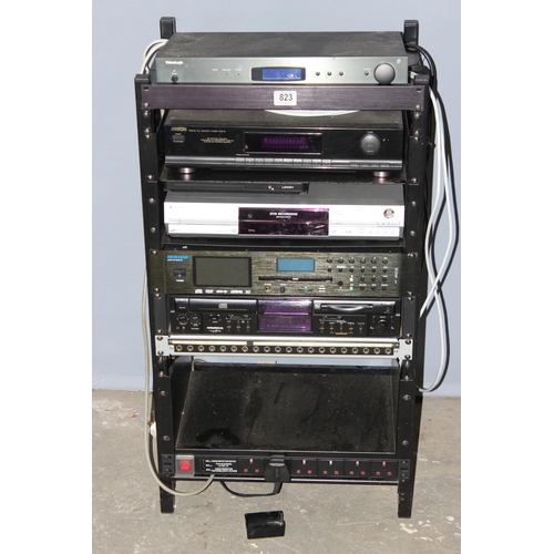 816 - Electronics on stacking stand to include a Videologic DRX-601E DAB Digital Radio Tuner, Ariston TX-5... 