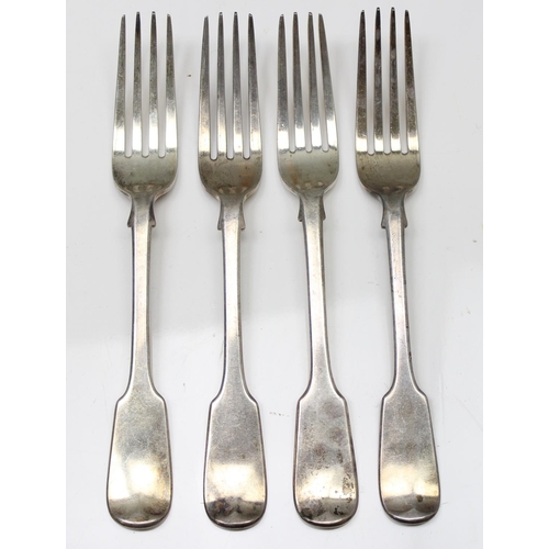 1001 - A set of 4 Victorian silver dinner forks, London 1845 & 1846 by Joseph & Albert Savory, approx 338.5... 