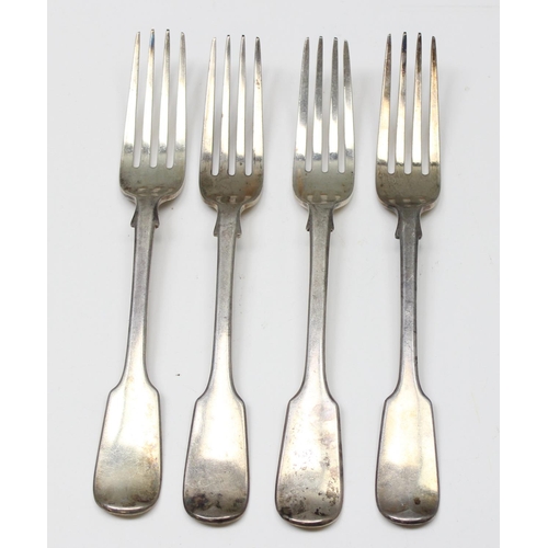 1001 - A set of 4 Victorian silver dinner forks, London 1845 & 1846 by Joseph & Albert Savory, approx 338.5... 