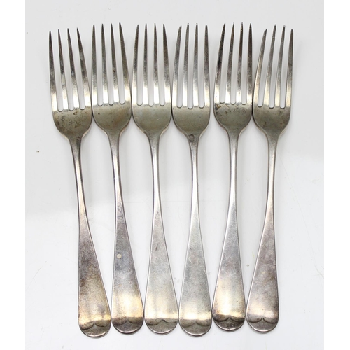 1002 - A set of 6 Victorian silver dessert forks, London 1840 by John James Whiting, approx 273.01g gross