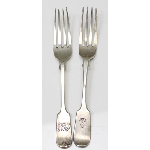 1003 - 2 antique silver forks, Dublin 1859 & London 1905, approx 110.97g gross