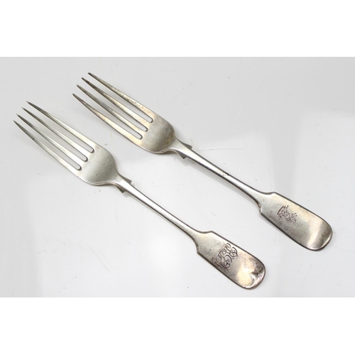 1003 - 2 antique silver forks, Dublin 1859 & London 1905, approx 110.97g gross