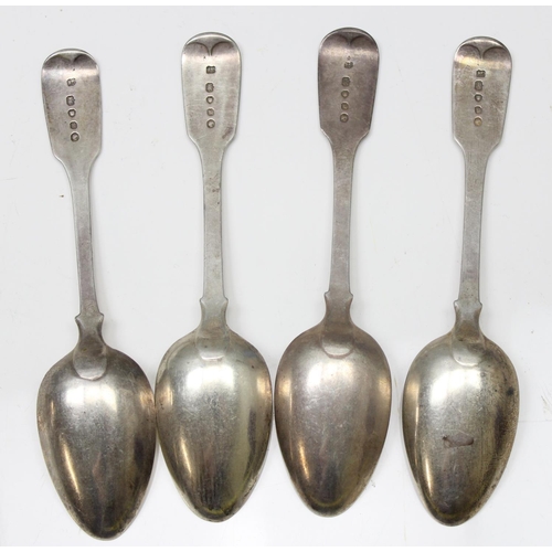 1006 - A set of 4 Victorian silver dessert spoons, London 1843 by Samuel Hayne & Dudley Cater, approx 200.8... 