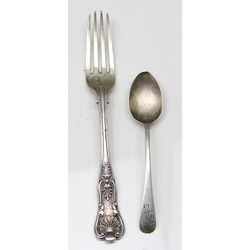 1015 - A silver fork, London 1901 & a silver teaspoon, Sheffield 1934, approx 83.64g gross