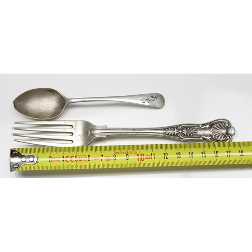 1015 - A silver fork, London 1901 & a silver teaspoon, Sheffield 1934, approx 83.64g gross