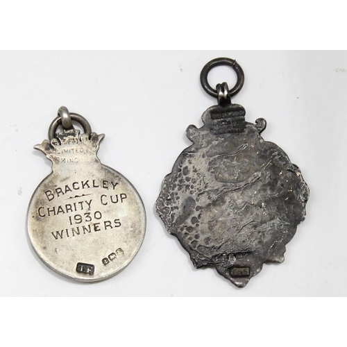 1019 - 4 1920's & 1930's silver fob medals, 3 for football in the Buckingham & Brackley area & a Ross Skitt... 