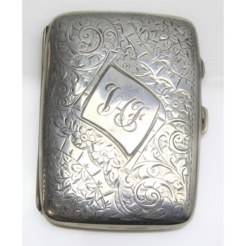 1033 - An early 20th century silver cigarette case with engraved design, Birmingham 1907 by Joseph Gloster,... 