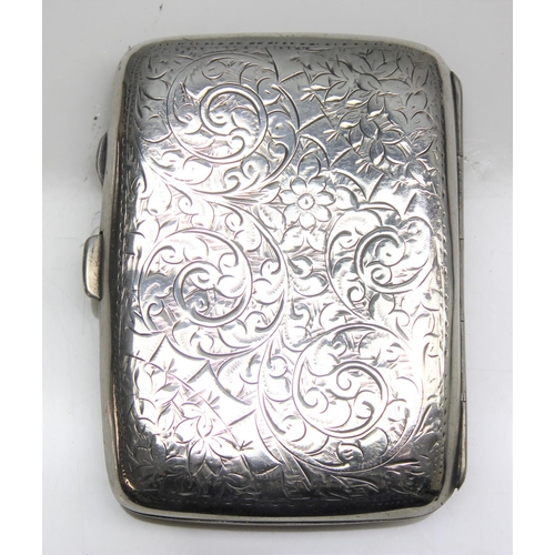 1033 - An early 20th century silver cigarette case with engraved design, Birmingham 1907 by Joseph Gloster,... 