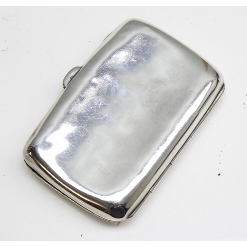 1034 - An early 20th century silver cigarette case with engraved initials and plain finish, Birmingham 1910... 