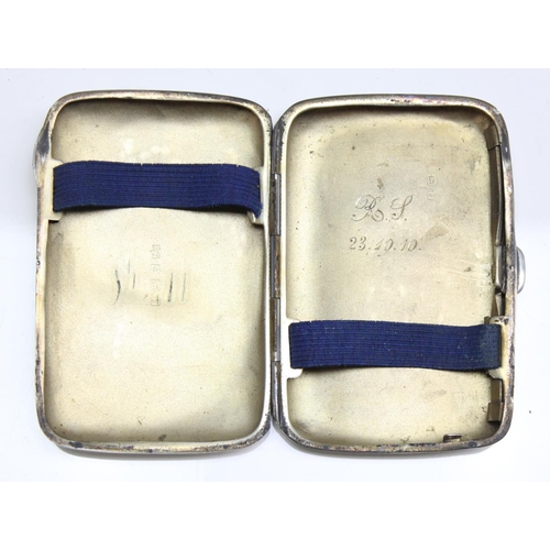 1034 - An early 20th century silver cigarette case with engraved initials and plain finish, Birmingham 1910... 