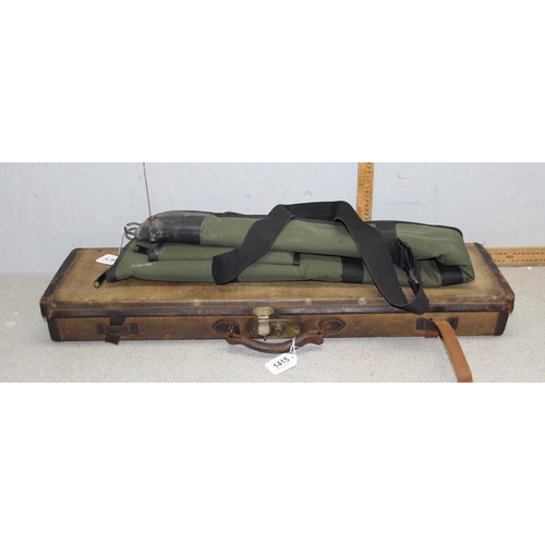 1415 - Vintage gun case with green felt interior and a green gun slip case by William Evans