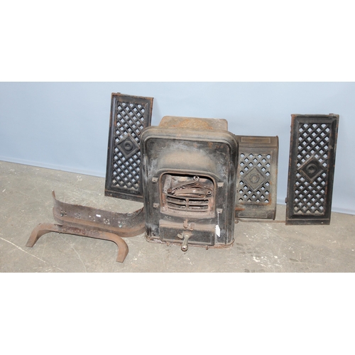 142 - Vintage cast iron stove marked above the ash tray with 'No. 1' and various other cast iron latticed ... 