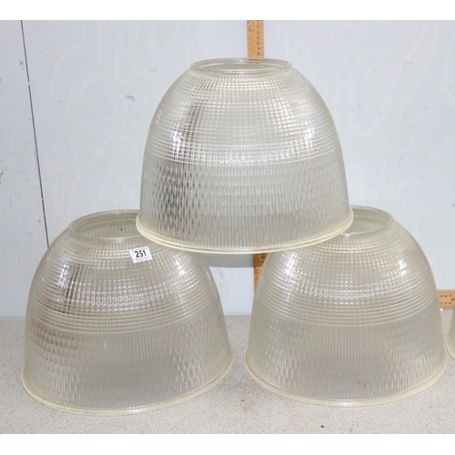 251 - A set of 4 vintage Holophane Endural 6631-A industrial glass pendant lights or shades, each approx 3... 