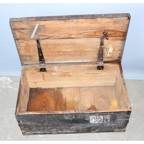 287 - Vintage pine tool chest with metalwork edging, approx 70cm wide