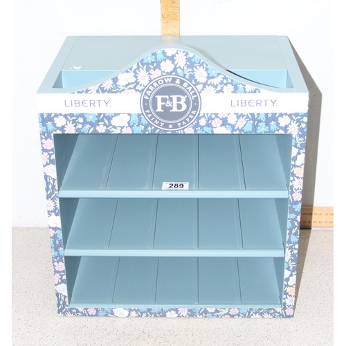 289 - Farrow & Ball advertising table top paint display shelves with Liberty design, approx 37cm tall